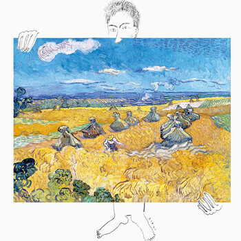 麦堆与收割机 外框尺寸 34*45cm 独立 画框颜色 曲柳木色