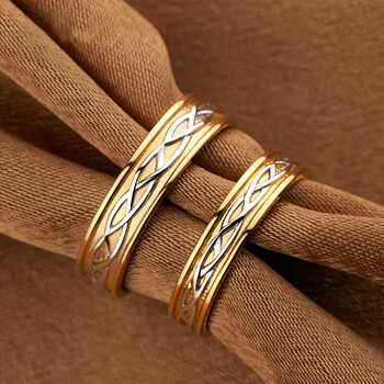 925银镀18k黄金 复古男女对戒指环银饰品 藤爱缠绵 (金色)男款15号