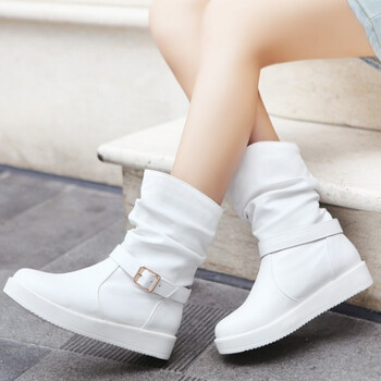 轩岳鞋靴 白色女靴子2014新款学生休闲单鞋马丁靴透气内增高秋冬季短