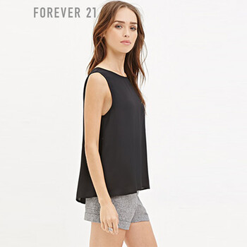FOREVER21 纯色宽松大摆无袖雪纺衫 黑色 L