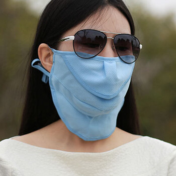 防晒口罩女夏薄透气披肩男春季大韩国漏鼻遮阳面罩 色蓝色 【3-1】