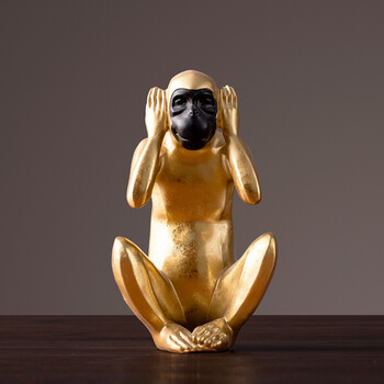 贝汉美 美式创意描金树脂三不猴子摆件家居酒柜装饰品客厅玄关桌面