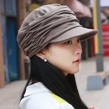 帽子女韩版潮显脸小平帽大码帽妈妈帽韩国鸭舌帽春夏贝雷帽布帽 c-15