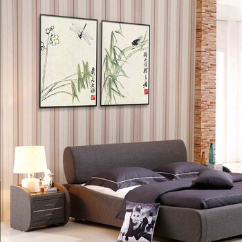 
                                        凝美 中式有框国画 齐白石名家装饰画 客厅卧室墙画沙发背景挂画餐厅走廊玄关床头壁画 双联组合 50*70cm实木有框画                