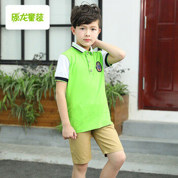 新款幼儿园夏季园服英伦园服韩版校服短袖学院风儿童园服夏 浅绿色男