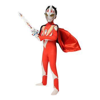 奥特曼衣服童装儿童节男童套装奥特曼夏款连体衣超人披风 迪迦红 110