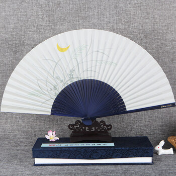 白纸扇女扇子 中国风日式串面香纸扇 日本手绘折扇女式香扇 花前月下