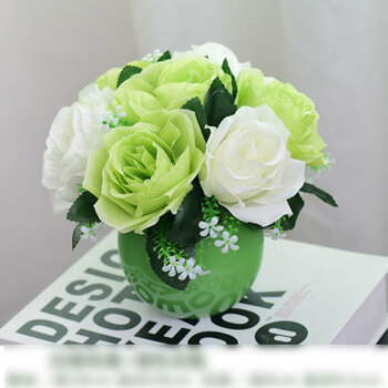 酒柜卧室玄关摆设结婚礼物创意家居家用装饰摆件 绿白玫瑰绿色花瓶