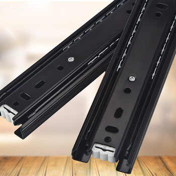 黑色抽屉三节轨 衣柜抽屉三节导轨顺滑静音轨抽屉滑轨轨道 黑色轨道35