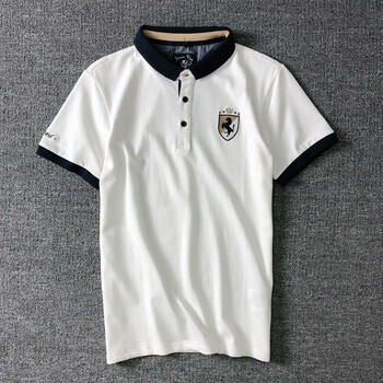 刺绣翻领男士polo衫 网眼宽松商务休闲短袖t恤夏 白色j8111款 马牌标