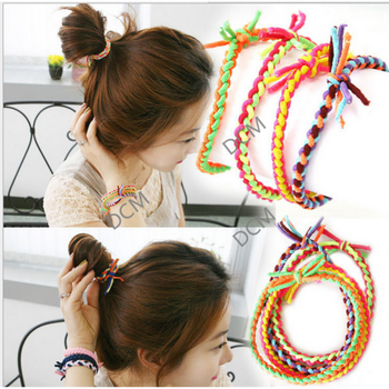 dcm 韩国头饰品发饰韩版打结发圈扎头发橡皮筋绑头绳手工编织麻花发绳