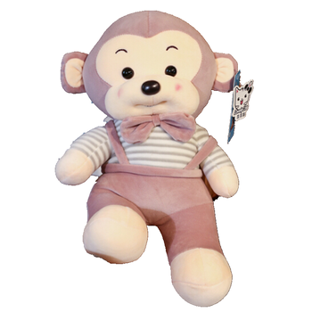 软体羽绒棉小猴子毛绒玩具领结背带裤公仔可爱女孩布娃