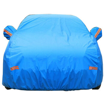通用车型铝膜防雨防晒防冻罩便捷拉杆半自动汽车车衣车罩 蓝色 两厢