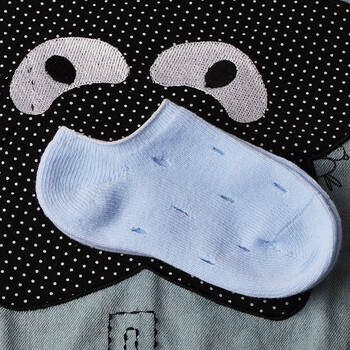 儿童袜子男女童洞洞船袜纯棉透气宝宝短袜小童袜子3-5-7-12 浅蓝色 l