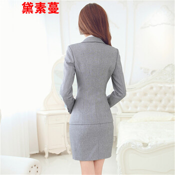 黛素蔓2015秋冬职业装女装套装 时尚OL修身西服正装套裤工作服 黑色上衣+黑裤 XXXL