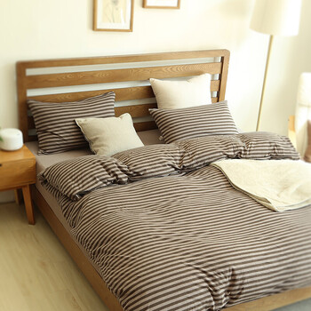 天竺棉针织棉四件套全棉简约条纹纯棉被套床笠款1.