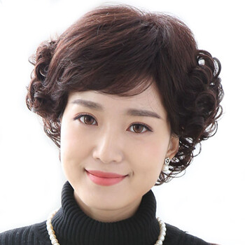 美凡(meifan) 中老年假发真发女短发中年女士假发送妈妈短卷发老人