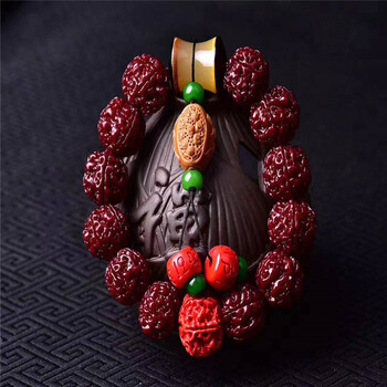 金刚菩提子佛珠手串五瓣红皮肉纹男女士手链f 橄榄核莲花吊坠 珠子20