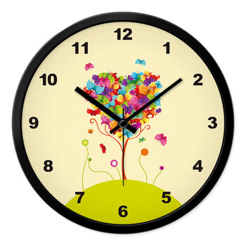 创意蝴蝶树时尚客厅挂钟女孩女生卧室静音现代圆形时钟石英壁挂表 黑
