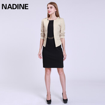 
                                        Nadine小外套女秋季韩版小西装大码修身显瘦OL职业装女 咖啡白 M                