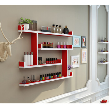 展示架化妆品美甲店甲油胶架子壁挂墙上置物架创意隔板置物架 红色白