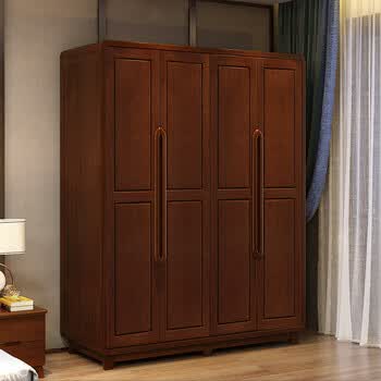 胡桃木衣柜实木柜4 5开门柜家具新中式大衣橱卧室房收纳储物柜 胡桃色