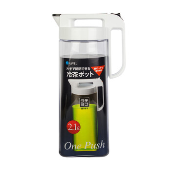 日本 ASVEL按压式冷水壶创意厨房凉水瓶大容量果汁壶 1.1L/1.6L/2.1L 2.1L 8238白色