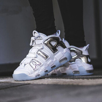 nike耐克男鞋air more uptempo 皮蓬大air液态银镜面白银篮球鞋917593