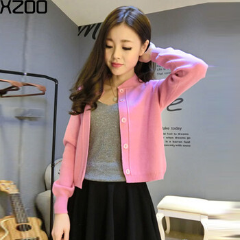 XZOO2016开衫春季新款韩版羊绒长袖毛衣女短款针织衫外套 粉色    S