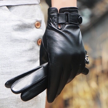 皮男 手套 触屏冬长款保暖皮手套男户外薄款k 黑色触屏加绒 m