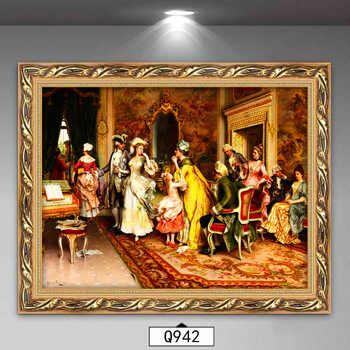 仿真大气油画欧式客厅横版装饰画壁画古典宫廷人物有框挂画可定制q942