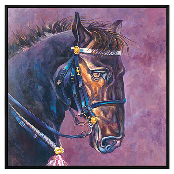 白马现代简约油画手绘装饰画正方形有框画创意艺术画马头sn2333 a2 60