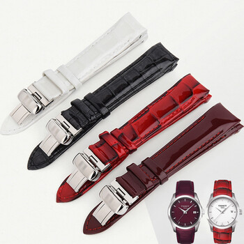 适用于天梭表带女T035库图1853表带石英机械款亮光漆皮18mm 大红色无扣 18mm