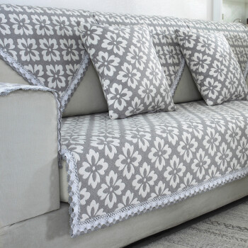 沙发垫全棉麻粗布防滑布艺四季坐垫通用简约现代全盖沙发套巾 灰色