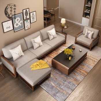 布艺沙发仿真皮客厅茶几组合沙发整装小户型沙发全纯实木沙发 四人位