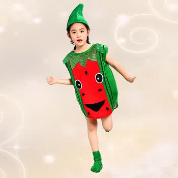六一环保服装儿童水果蔬菜子装手工制作走秀演出服 红西瓜款 110cm