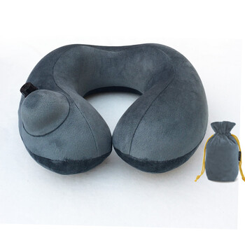 淘行家按压充气u型枕旅行飞机枕头空气u形枕头便携午睡脖枕灰绿色