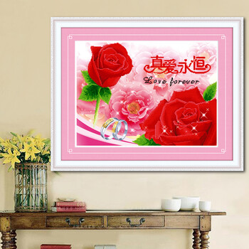 蒙娜丽莎十字绣卧室钻石画满钻客厅新款水晶真爱永恒玫瑰花草婚庆结婚款点钻绣钻圆钻5D钻石绣 皇室QT6284红色 长0.65米*宽0.50米