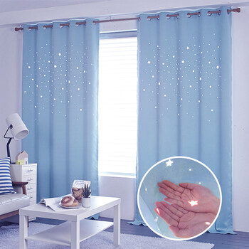 高精密全遮光星星镂空时尚客厅卧室窗帘成品可定制窗帘 天蓝色星空