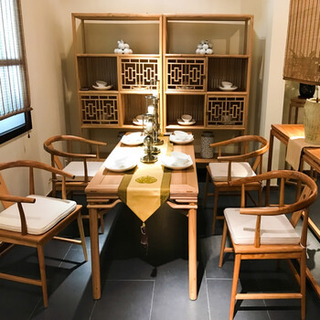 餐桌椅组合实木原木色现代新中式多用途长方形6人禅意定制茶桌 餐桌