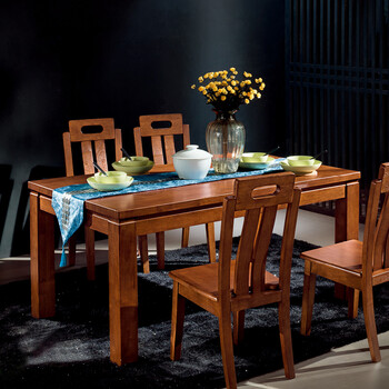 doxa餐桌全实木餐桌简约长方形实木餐桌 桌子8066 海棠色餐桌