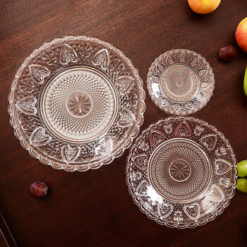 烘焙精灵 玻璃盘子透明水果盘创意欧式家用餐具客厅圆形大小号沙拉盘