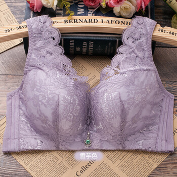 时尚性感刺绣美背胸罩无钢圈背心式聚拢收副乳内衣文胸防下垂 香芋色