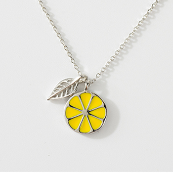 唯幕925银小树叶橙子水果项链女锁骨链吊坠 黄色
