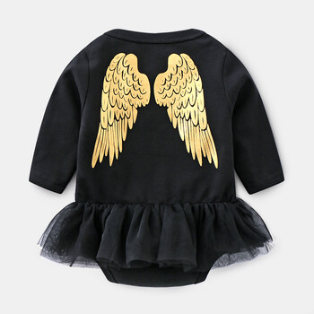 衣服夏季男宝宝夏装长袖三角哈衣3个月1岁包屁衣 黑色女宝天使长三角