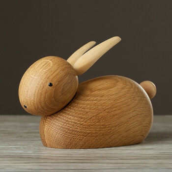 实木兔子摆件商品样板房装饰美式家居创意儿童房木制品客厅书房 木兔