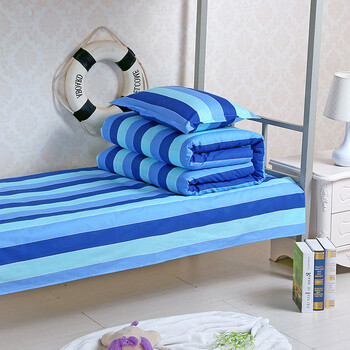 柳伊（Liuei）宿舍三件套全棉床单被套单人床被罩纯棉学校住宿床上用品大学生 蓝绿条 纯棉 学生上下铺0.9m床 三件套