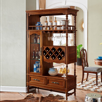 式乡村实木客厅隔断间厅柜 欧式深色玄关柜酒
