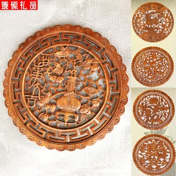 木雕香樟木壁挂饰中式仿古实木玄关隔断背景墙圆形挂件 58cm/80cm/100