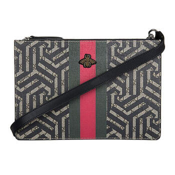 gucci古驰男包caleido蜜蜂刺绣红绿织带单肩包手挽包 黑棕色